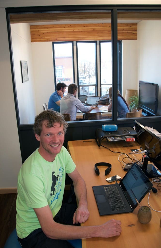 Engineer Tim Auger works remotely and calls Revelstoke home for the lifestyle, including winter skiing and summer biking. Photo: Aaron Orlando/Revelstoke Mountaineer