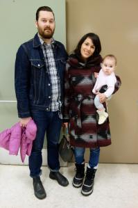 Paul Ferguson (left) wears a denim on denim look while Nadia McLaren chose Sorels and a cool Aztec patterned coat for their outing to Saturday night's Carousel of Nations event. Photo: Emily Kemp/Revelstoke Mountaineer.