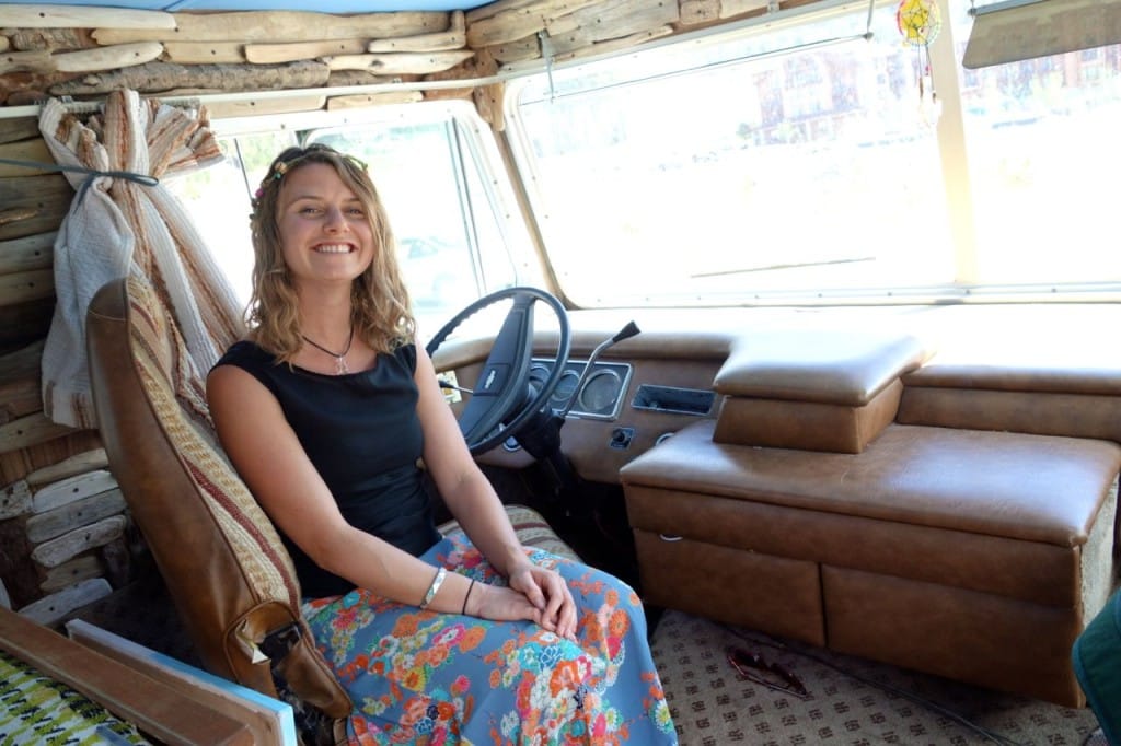 Tegan Dean sits in the driver's seat of her 1976 Chevy Citation. Photo: Emily Kemp/Revelstoke Mountaineer.
