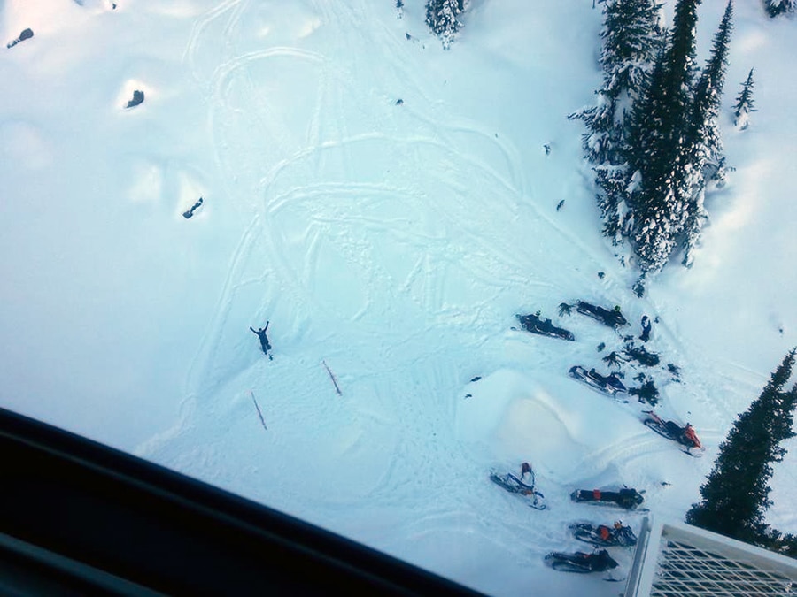 Revelstoke Search & Rescue assist an injured snowmobiler on Boulder Mountain on Nov. 28. Photo: Revelstoke Search & Rescue image