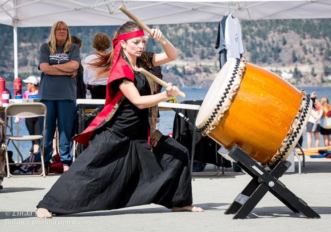 Yamabiko Taiko band member Maria in action. Photo: Foilan's Photography.