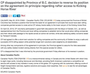 This May 20 CP Rail media release was distributed through a professional media release agency. Photo: Revelstoke Mountaineer screenshot