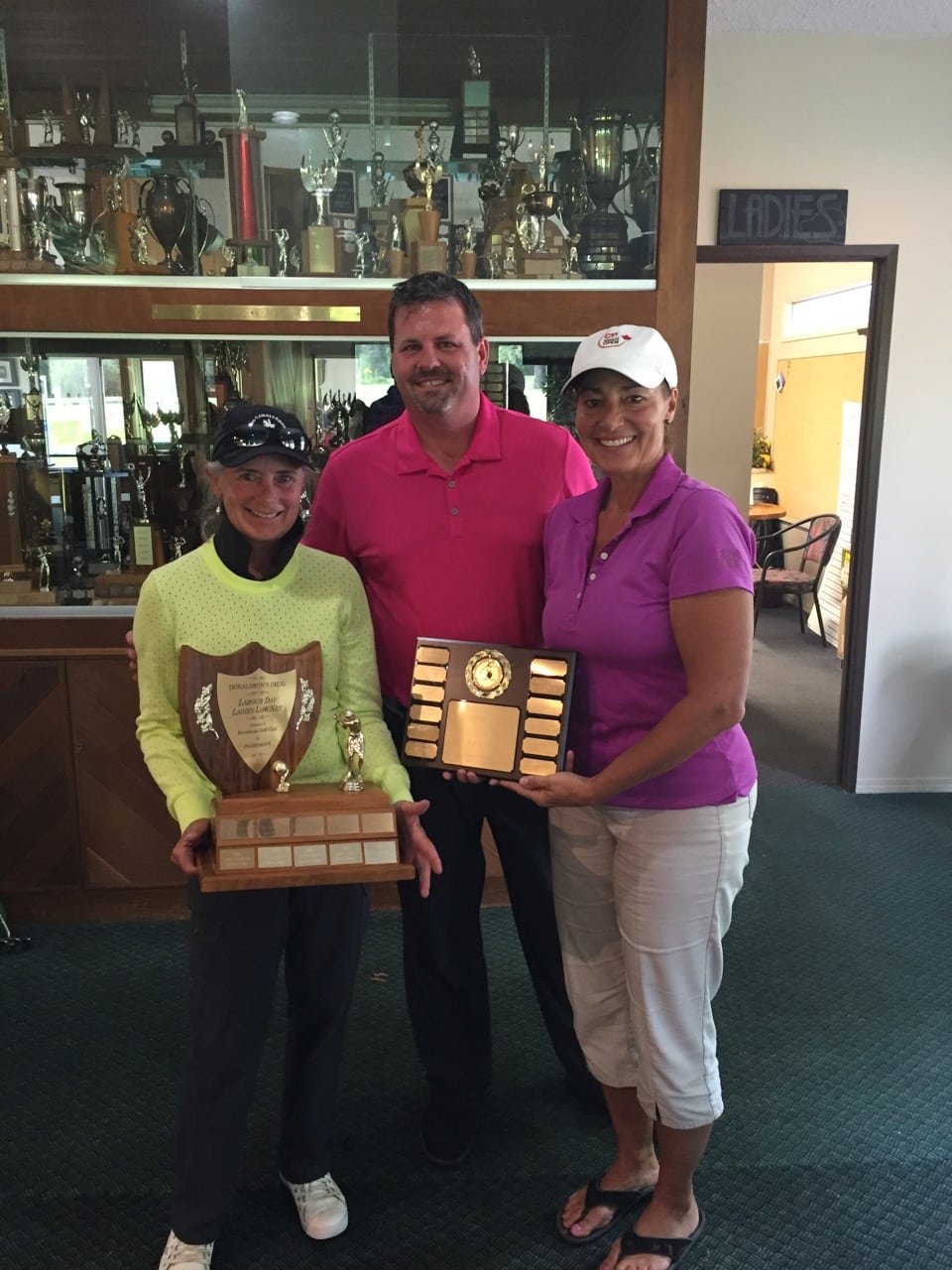 Diane Sharp, head golf professional Dean Jackson, and Heather Sirianni at the Revelstoke Golf Club's Labor Day tournament. Photo: contributed