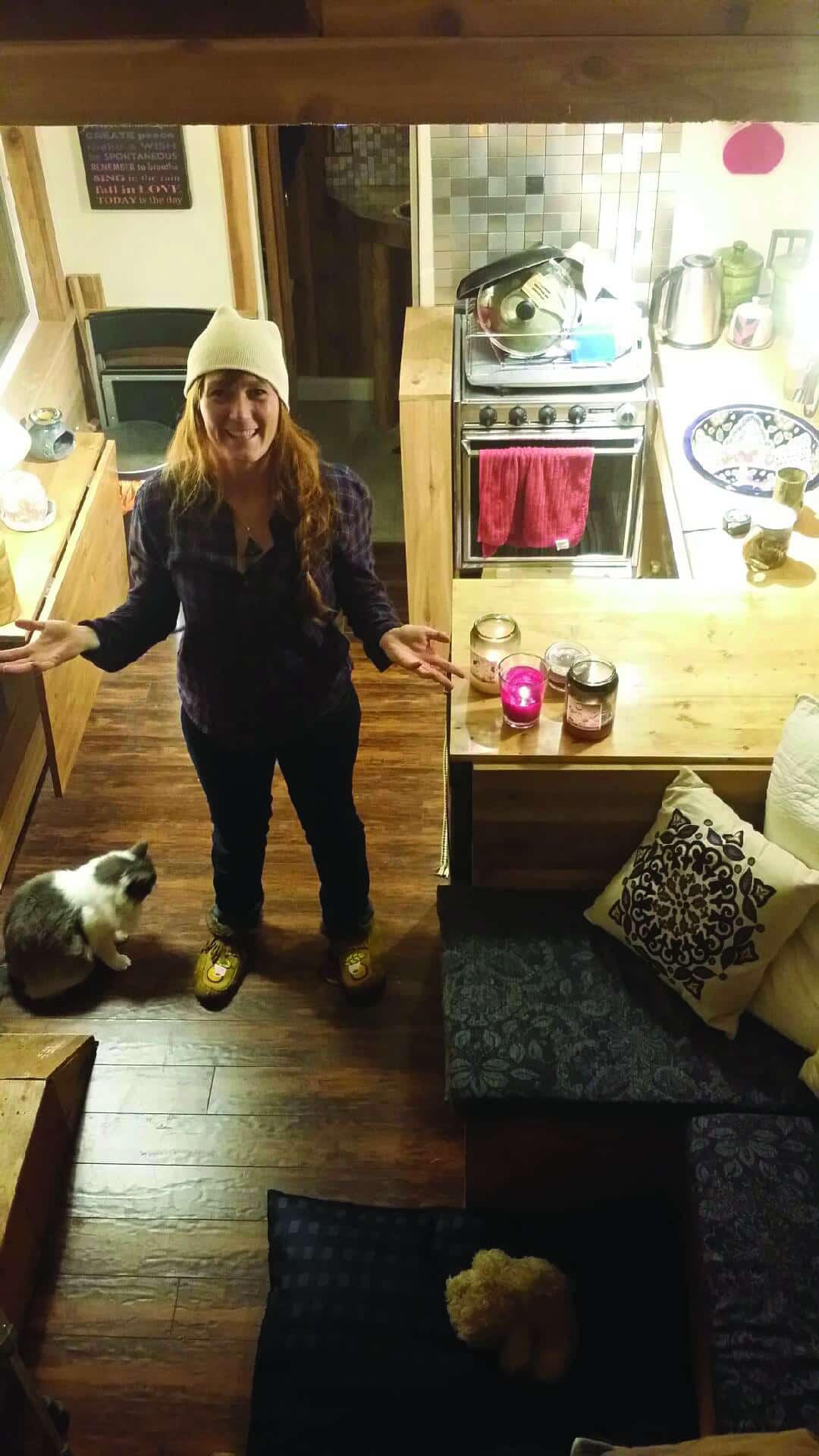 Resident Krista Patterson in her tiny home. Photo: contributed
