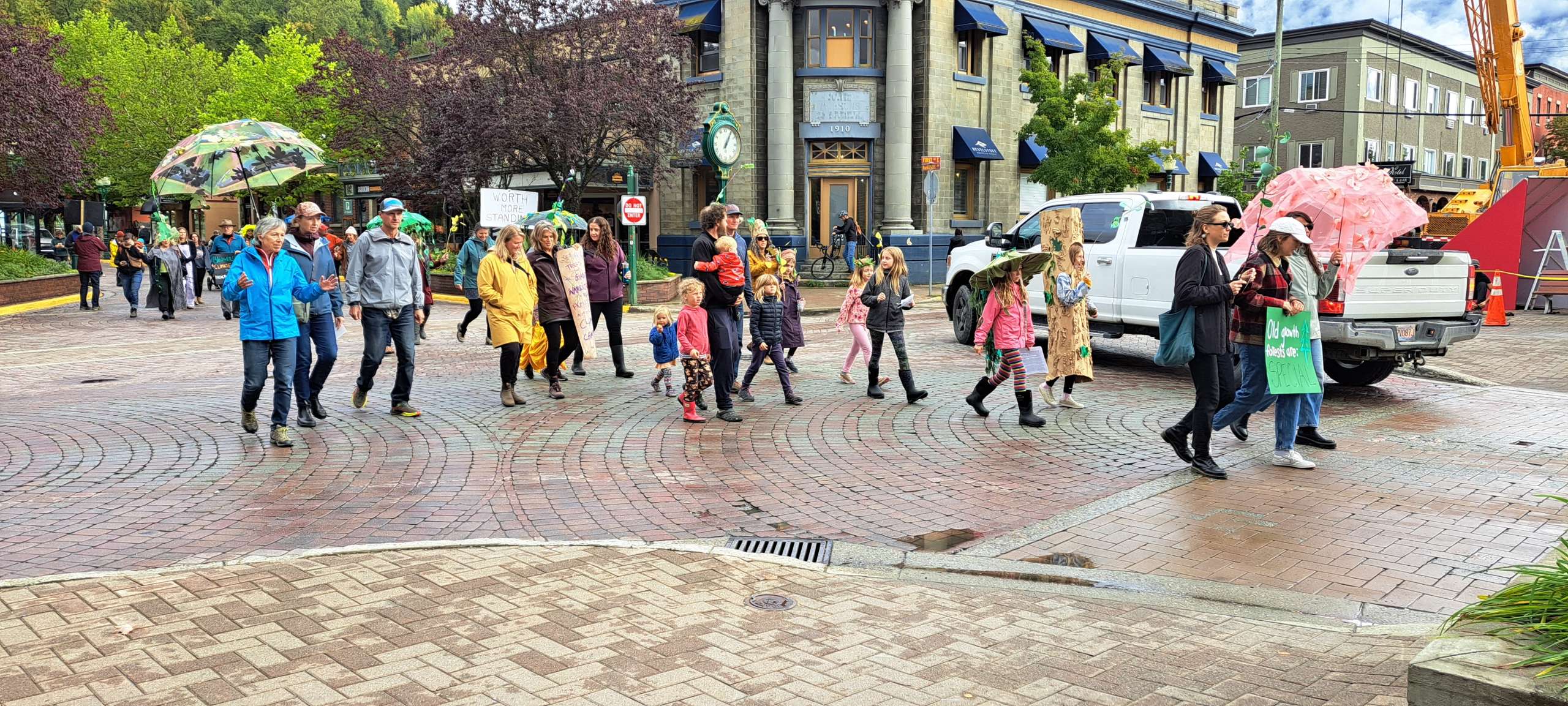 Participants of the Save Old Growth Forests protest in Revelstoke march down McKenzie.