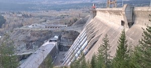 A side view of the Revelstoke dam, showing the infrastructure.