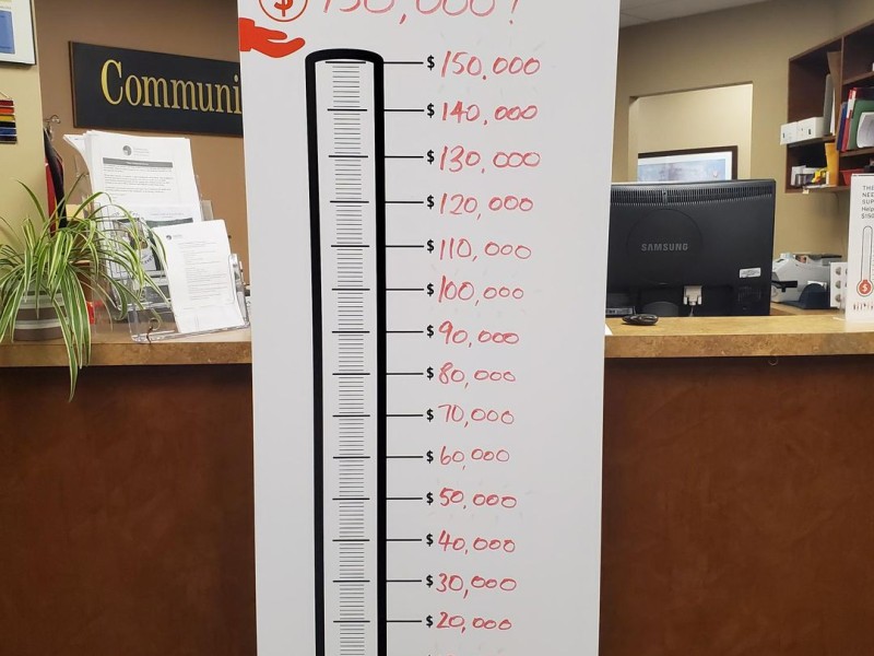 Revelstoke food bank fundraiser thermometer with a goal of $150,000.