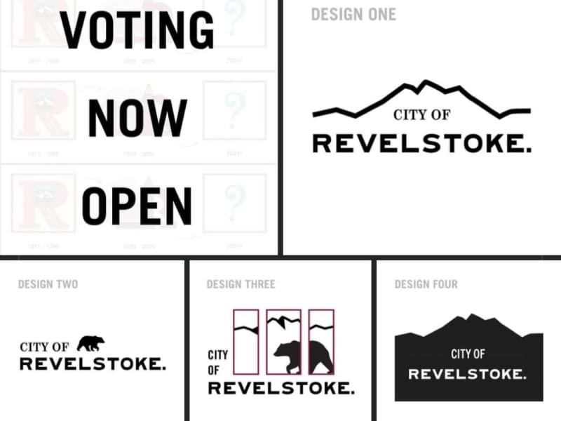 A collection of black and white Logos all with the name Revelstoke