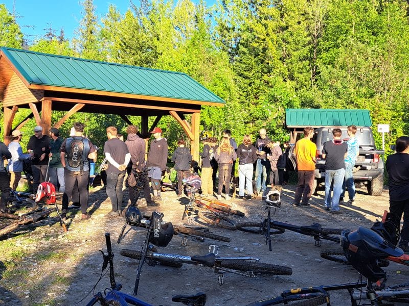 Revelstoke riders gather after another race down Boulder Mountain.