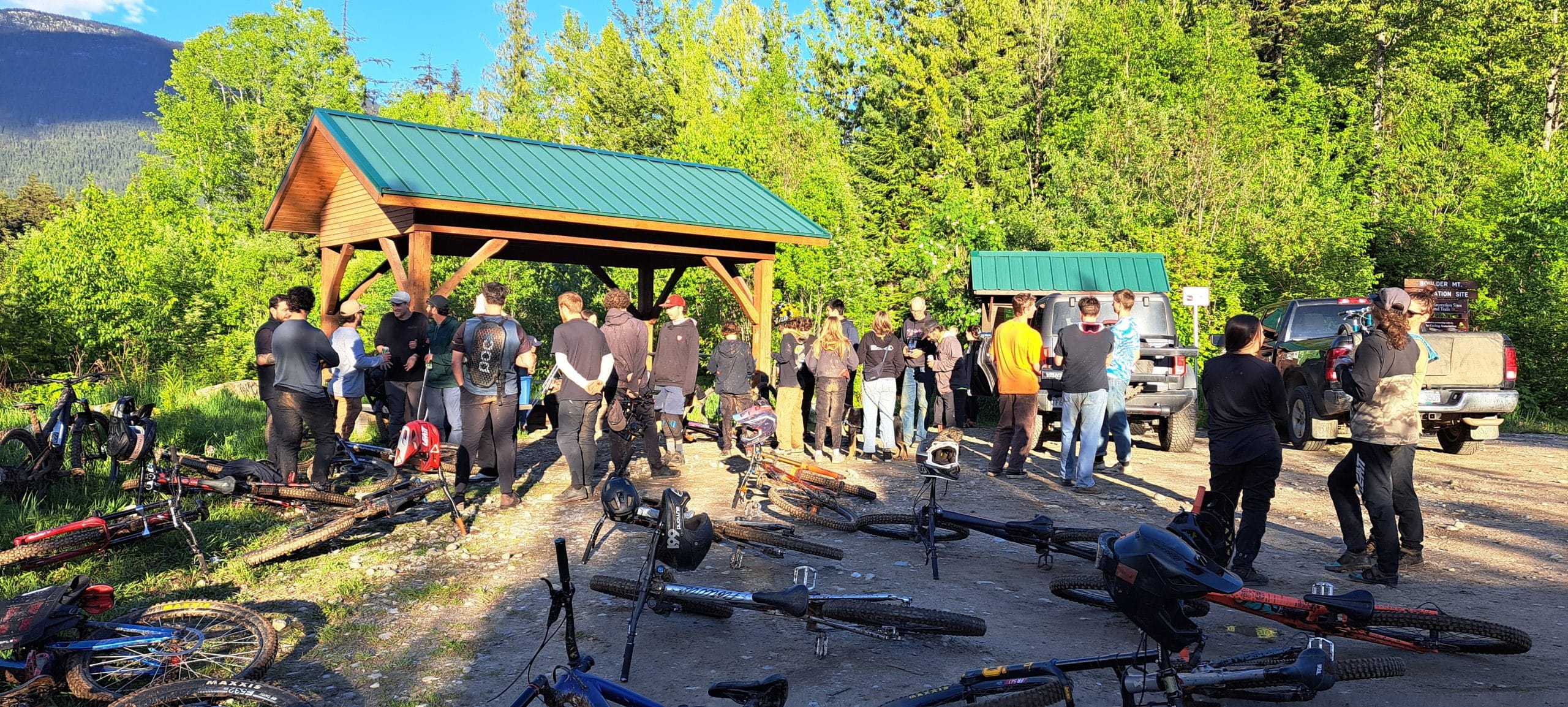 Revelstoke riders gather after another race down Boulder Mountain.