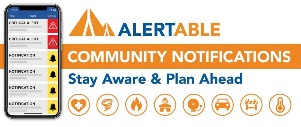 Banner ad for Alertable app, a Revelstoke emergency alert resource.
