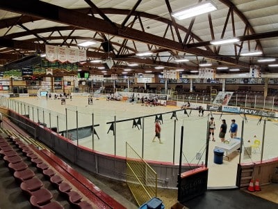 Wide shot of Revelstoke Forum with aging ceiling and facility amenities. It will be replaced by the Revelstoke Multipurpose Facility
